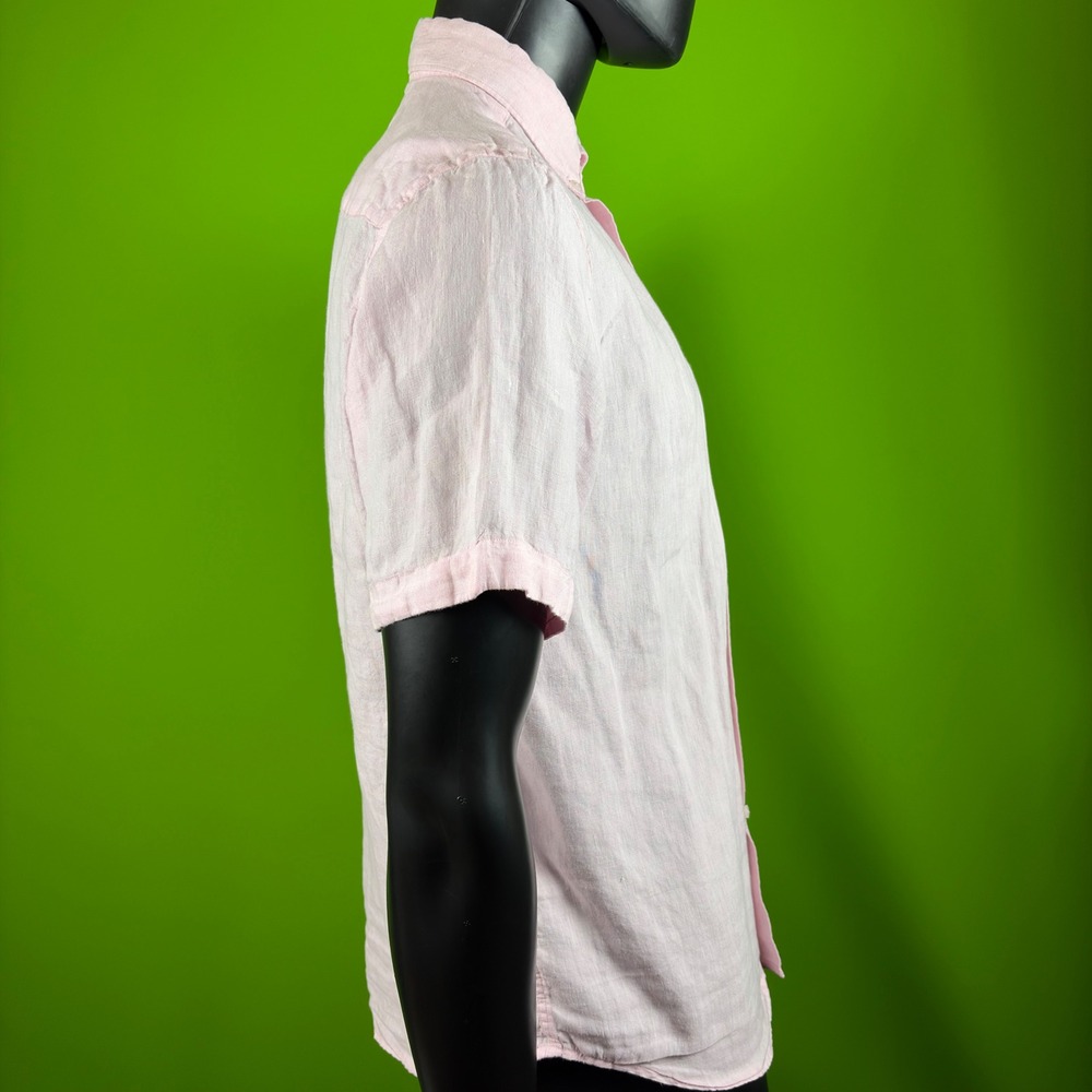 Porter & Ash Mens L 100% Linen Shirt Pink Short Sleeve Button Up Beach Vacation - Picture 4 of 16